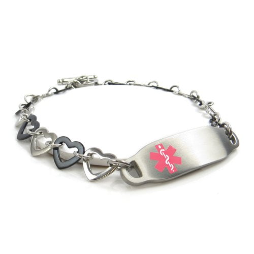 Pre-Engraved & Customized Fibromyalgia Medical ID Bracelet Steel & Black Hearts Black My Identity Doctor Pre-Engraved & Customized Fibromyalgia Medical ID Bracelet Steel & Black Hearts Black My Identity Doctor